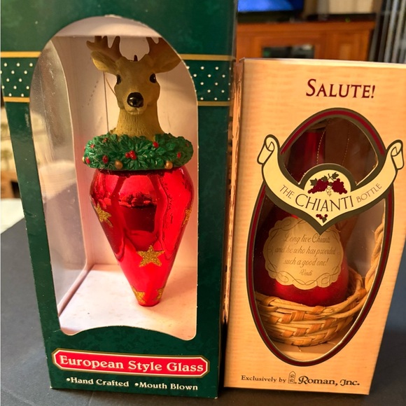 Trim A Home Deer Mouth Blown 7" And Salute!The Chianti Bottle By Roman Inc. 6" - Picture 3 of 6